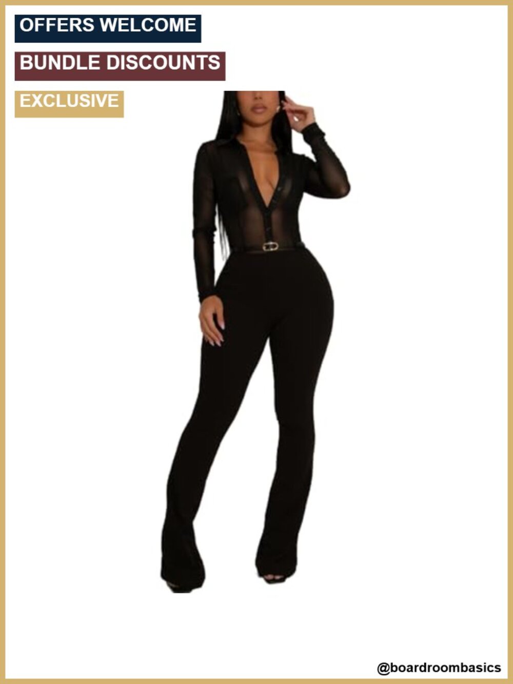 REASERAL Women's Long Sleeve Mesh Jumpsuit with Belt Flared Pants Club Party
